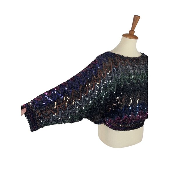 Vintage 80s Womens M Sequin Dolman Sleeve Top Shirt Three Flags California - Picture 5 of 10